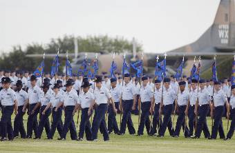 Recruits parade at Lackland (Wikimedia)