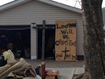 "Looters will be crucified" reads sign in Rockaway (via Twitter user Tim Pool)