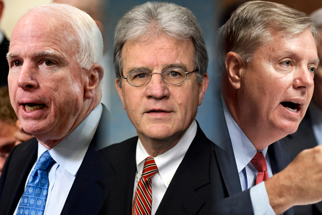 Sen. John McCain, R-Arizona; Sen. Tom Coburn, R-Oklahoma; Sen. Lindsey Graham, R-South Carolina (AP/Cliff Owen/J. Scott Applewhite)