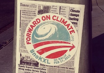 Environmental group 350.org adorned DC streets with anti-Keystone XL posters ahead of the inauguration (via 350.org Facebook page)