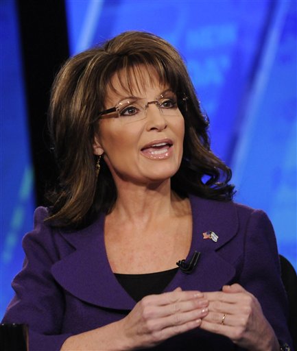 Former Alaska Gov. Sarah Palin talks on Fox News Sunday in Washington. (AP/Fox News, Fred Watkins)