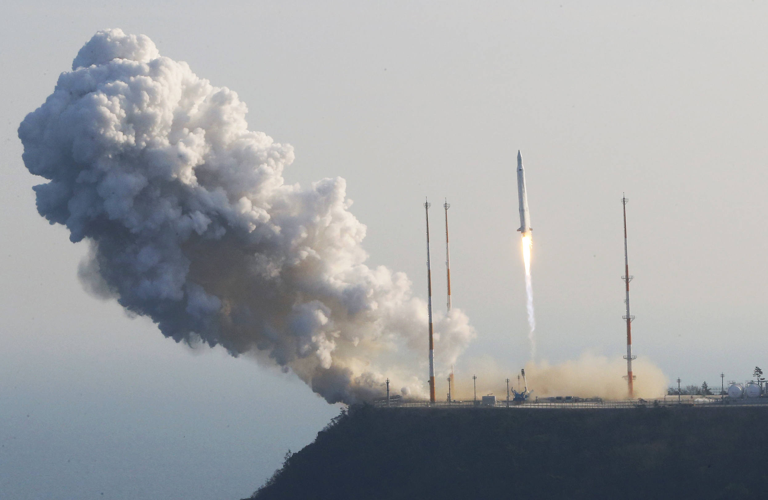 South Korea's rocket takes off from its launch pad at the Naro Space Center in Goheung, South Korea, Wednesday, Jan. 30, 2013. (AP/Yonhap, Lee Sang-hak)