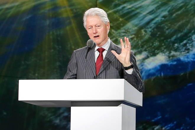 Former President Bill Clinton speaks during Samsung's keynote address at the International Consumer Electronics Show in Las Vegas, Wednesday, Jan. 9, 2013. (AP/Jae C. Hong)