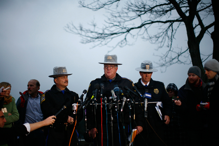 State Police spokesman Lieutenant J. Paul Vance speaks to the media in Newtown, Connecticut December 16, 2012. (Reuters/Eric Thayer)
