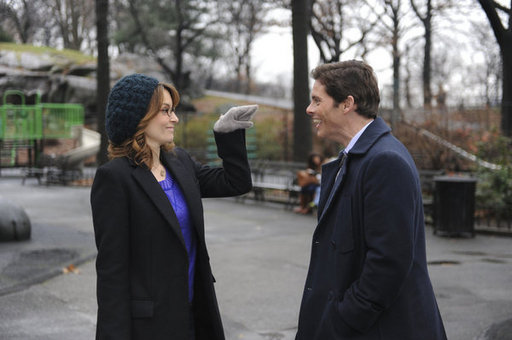 30 ROCK -- "Part 1: Hogcock! Part 2: Last Lunch" Episode 712/713 -- Pictured: (l-r) Tina Fey as Liz Lemon, James Marsden as Criss -- (Photo by: Ali Goldstein/NBC) (Ali Goldstein/nbc)