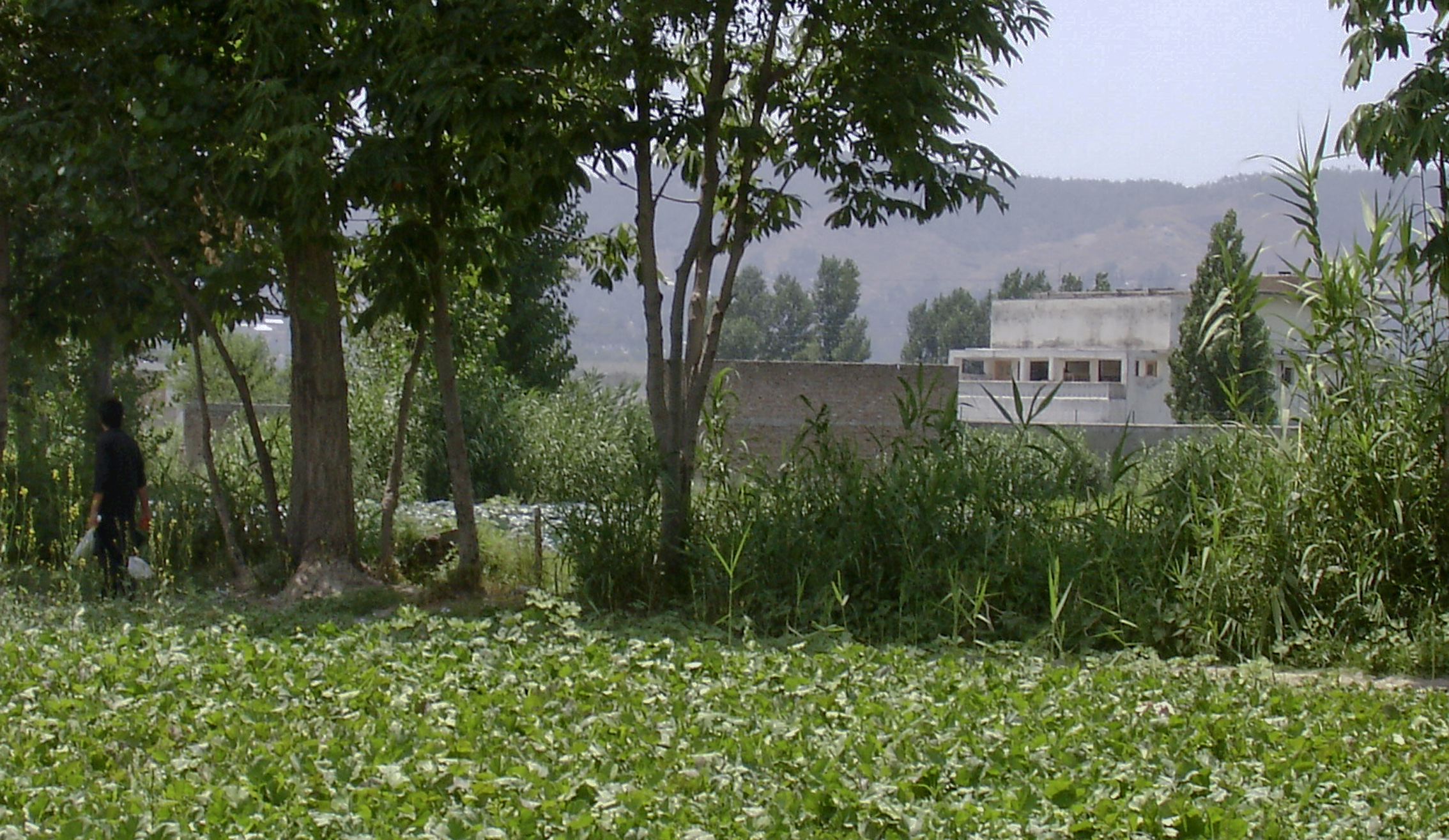 A local residents walks near a house, seen at centre, on Wednesday, June 15, 2011, where al-Qaida leader Osama bin Laden was caught and killed in Abbottabad, Pakistan on May 2, 2011. (AP/Aqeel Ahmed)