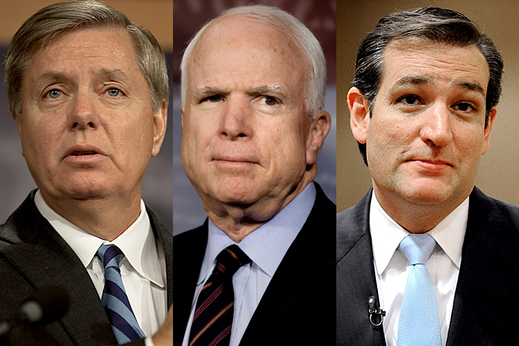 Lindsey Graham, John McCain and Ted Cruz (Jeff Malet, maletphoto.com/AP/Jacquelyn Martin/Pat Sullivan)