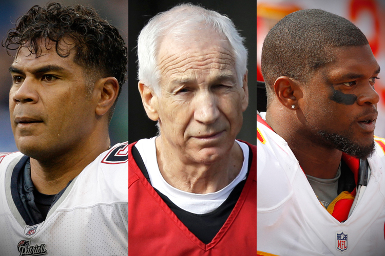 Junior Seau, Jerry Sandusky, Jovan Belcher (AP/Elaine Thompson/Matt Rourke/Bill Wippert)