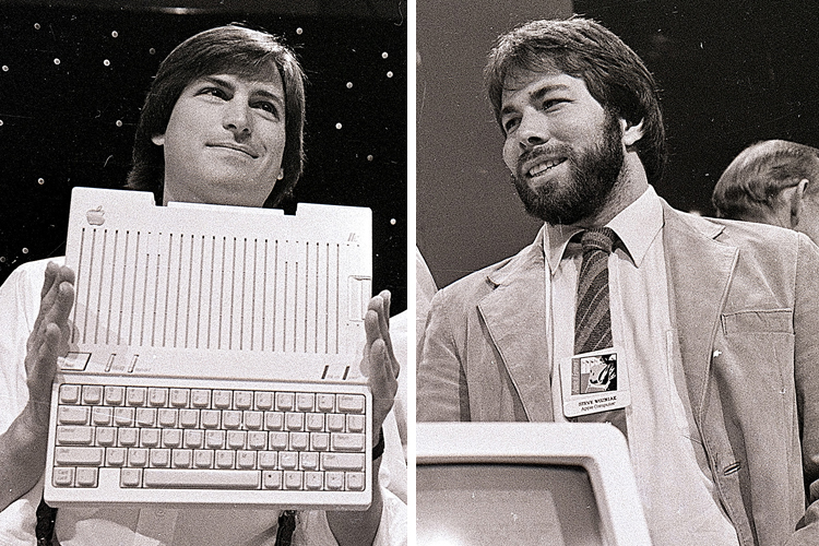 Steve Jobs, left, former chairman of Apple Computers; Steve Wozniak, right, cofounder of Apple. (AP/Sal Veder)