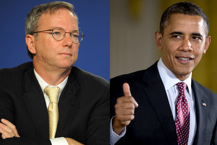 Google chairman Eric Schmidt; President Barack Obama (Guillaume Paumier/Wikimedia Commons/AP/Carolyn Kaster)