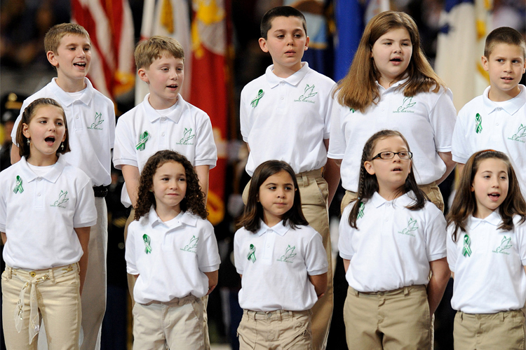 The Sandy Hook Elementary School Chorus at Super Bowl XLVII on Sunday, Feb. 3, 2013 in New Orleans. (AP/Jordan Strauss)
