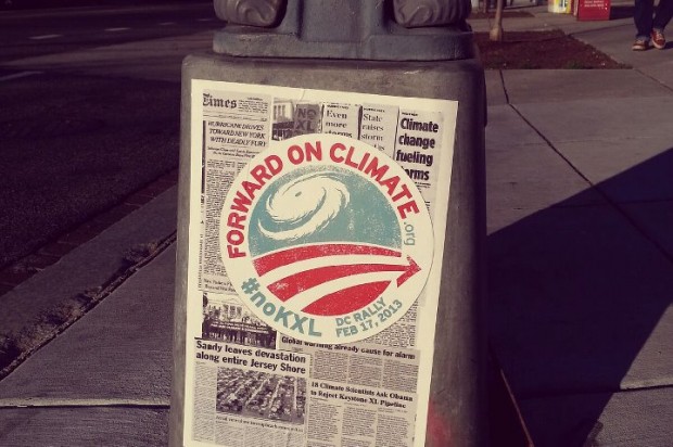Environmental group 350.org adorned DC streets with anti-Keystone XL posters ahead of the inauguration (via 350.org Facebook page)