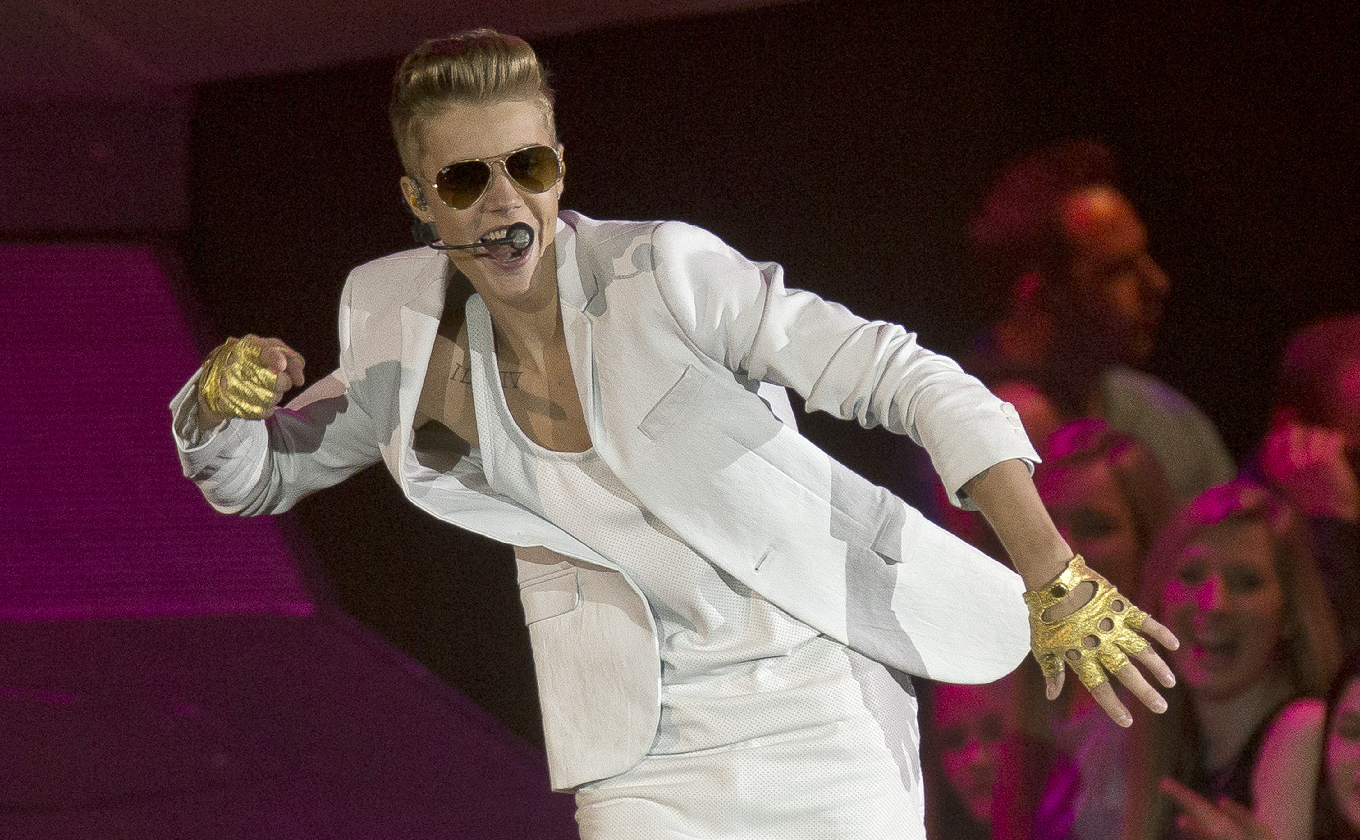 Canadian singer Justin Bieber performs at the o2 Arena in east London. (Joel Ryan/invision/AP)