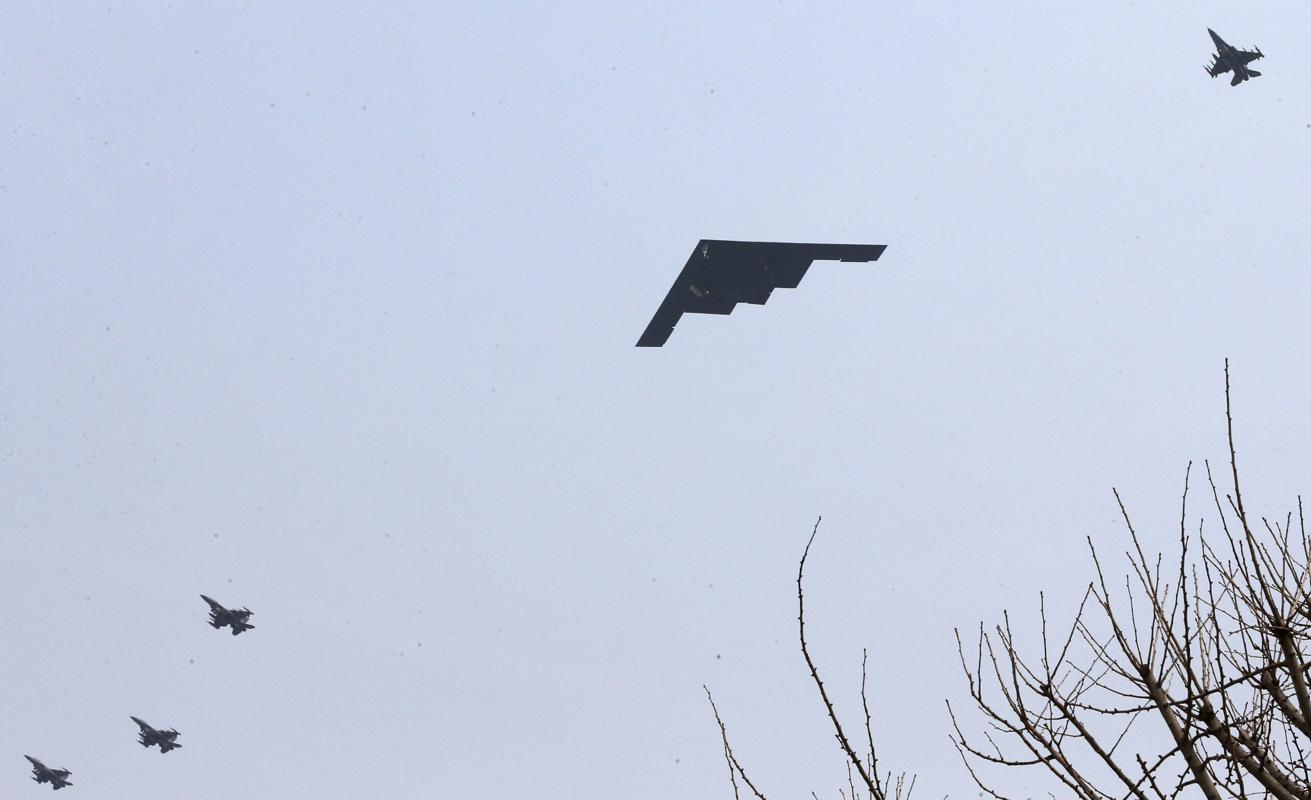 The United States air force's B-2 stealth bomber flies over near the Osan U.S. Air Base in Pyeongtaek, south of Seoul, South Korea. (AP/Shin Young-keun, Yonhap)