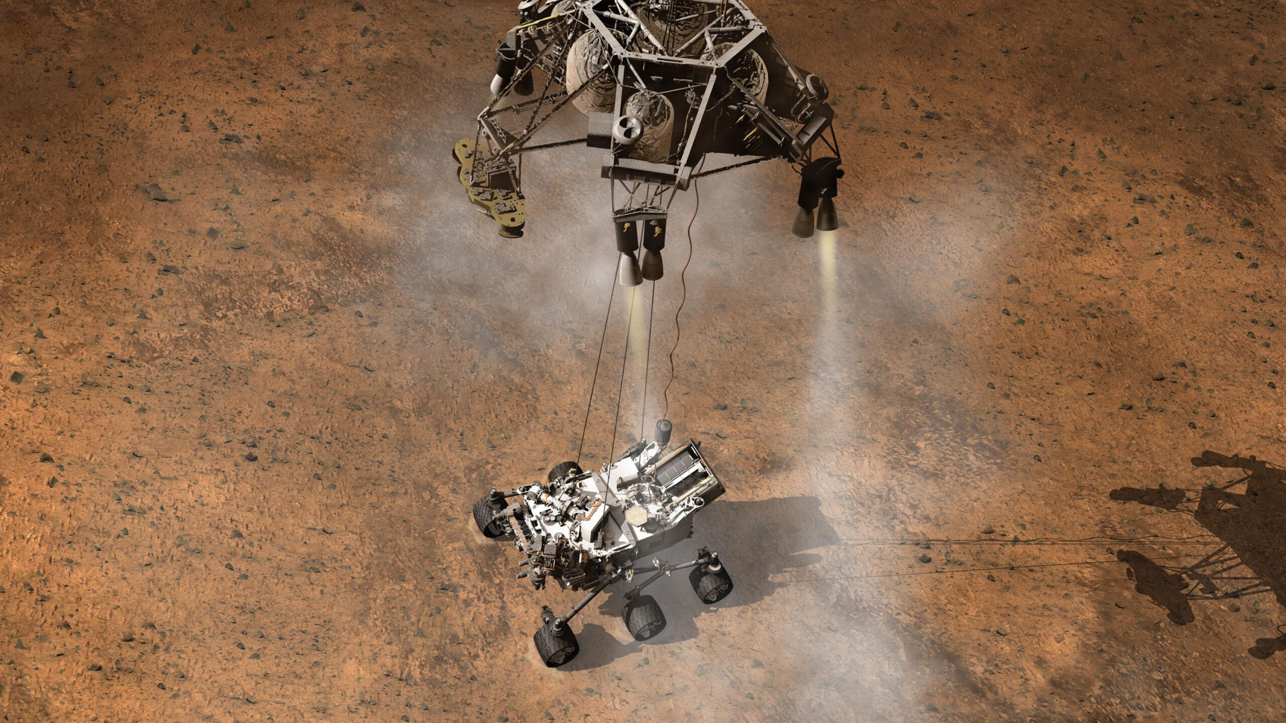 This artist's concept depicts the moment that NASA's Curiosity rover touches down onto the Martian surface. (Reuters)