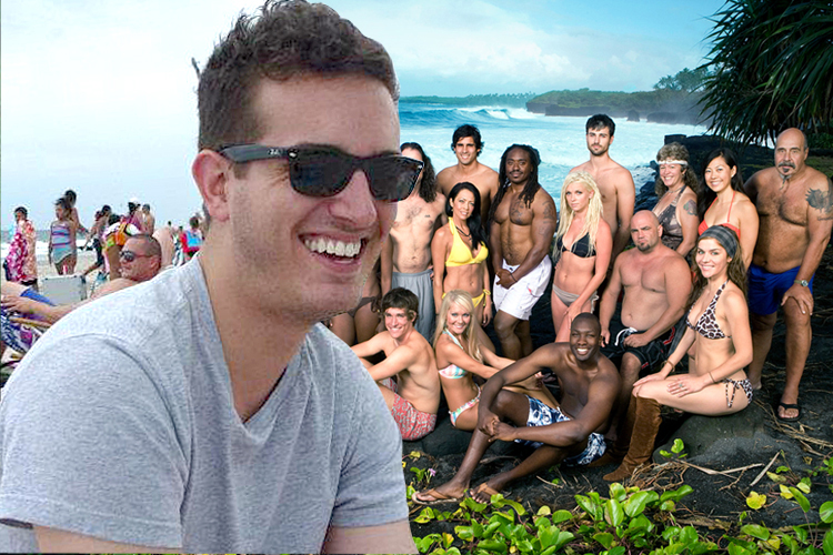 A photo of the author with the cast of "Survivor"
