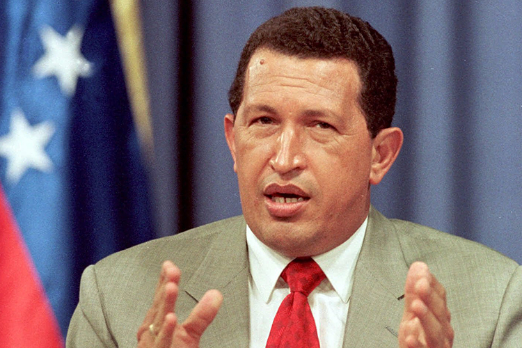 Venezuelan President Hugo Chavez speaks during a nationally televised speech in the Presidential Palace of Miraflores in Caracas, Venezuela, Monday, April 26, 1999. (AP/Fernando Llano)