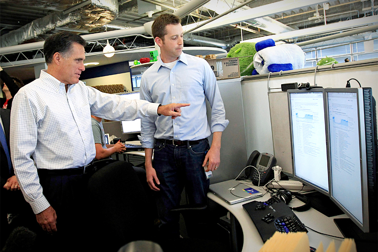 Mitt Romney tours the Google Chicago headquarters during a campaign stop in Chicago, March 20, 2012. (Reuters/Jim Young)