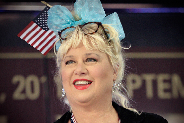 Actress Victoria Jackson takes part in a rally before a Republican presidential debate Monday, Sept. 12, 2011, in Tampa, Fla. (AP/Chris O'meara)