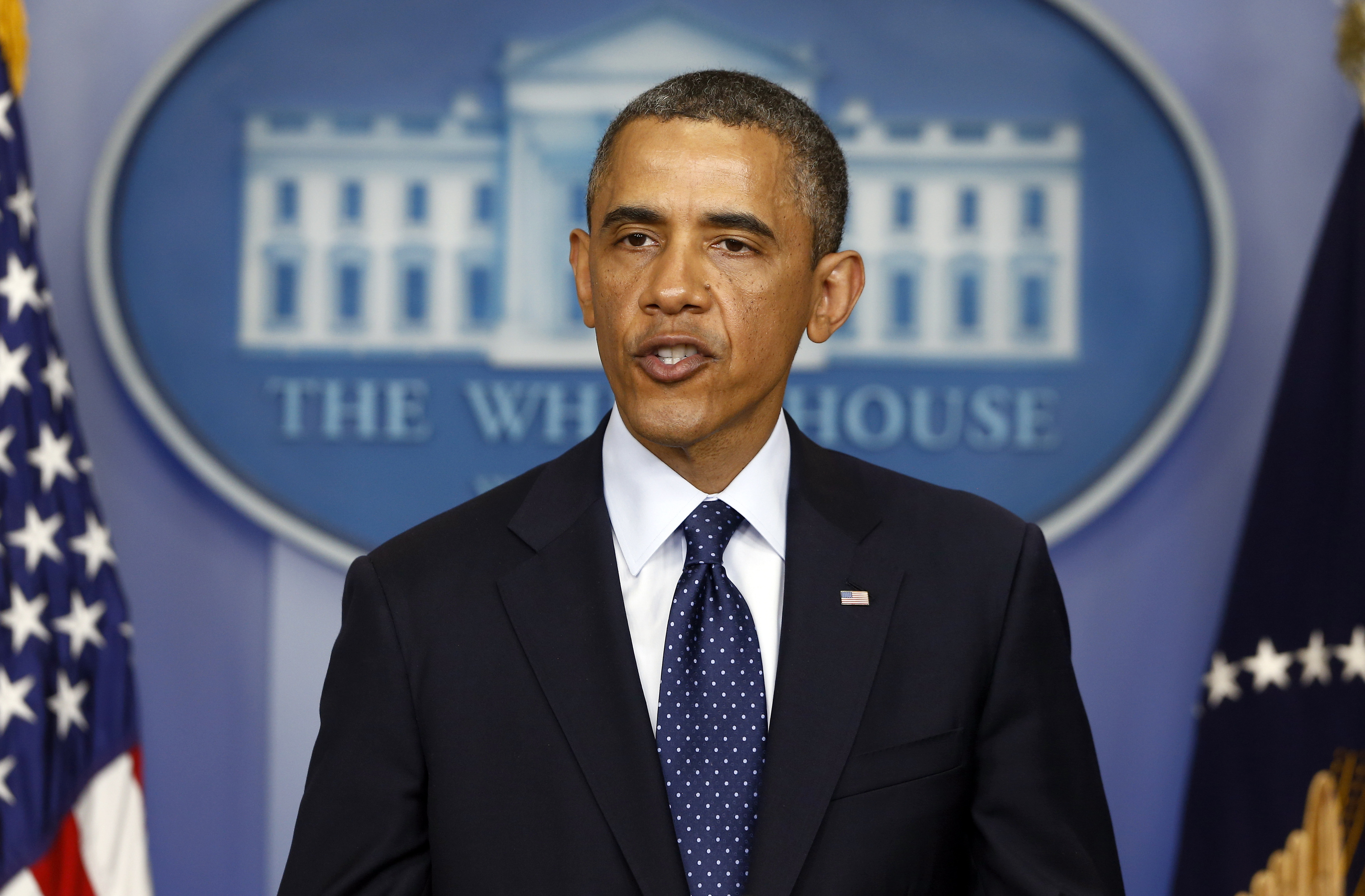 President Barack Obama speaks in the James Brady Press Briefing Room at the White House in Washington, Monday, April 15, 2013, following the explosions at the Boston Marathon. (AP/Charles Dharapak)