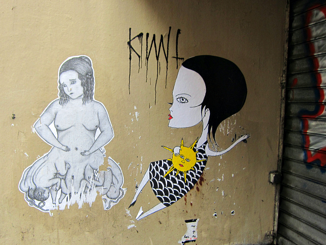 Street art by Fred le Chevalier in Paris (All photos by the author for Hyperallergic)