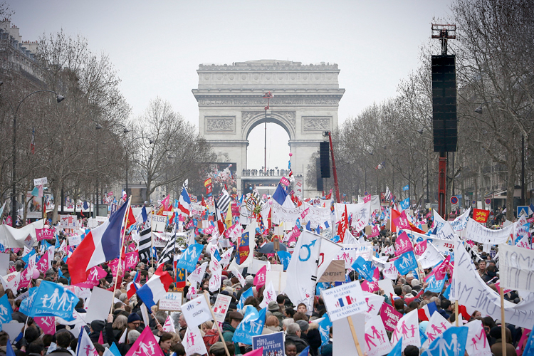 Anti gay marriage and gay adoption protestors demonstrate, in Paris, Sunday, March. 24, 2013. (AP/Thibault Camus)