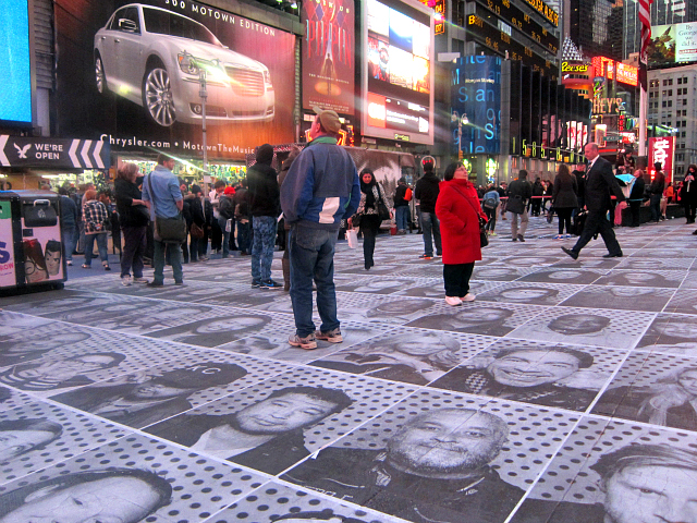 JR's "Inside Out New York City" in Times Square. (Allison Meier via Hyperallergic)