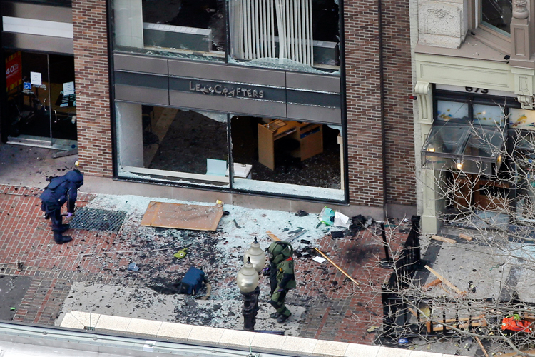 One of the blast sites on Boylston Street near the finish line of the 2013 Boston Marathon (AP/Elise Amendola)