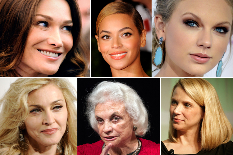Clockwise, from top left: Carla Bruni, Beyoncé, Taylor Swift, Marissa Mayer, Sandra Day O'Connor, Madonna (AP/Jordan Strauss/Manuel Balce Ceneta/Reuters/Stephen Lam)