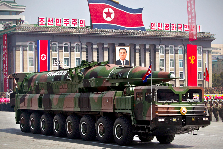 A North Korean vehicle carrying a missile passes by during a mass military parade in Pyongyang's Kim Il Sung Square to celebrate the centenary of the birth of the late North Korean founder Kim Il Sung. (AP/David Guttenfelder)