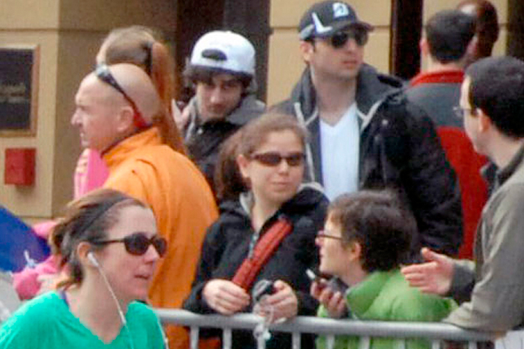 Tamerlan and Dzhokhar Tsarnaev, approximately 10-20 minutes before the Boston Marathon explosions. (AP/Bob Leonard)