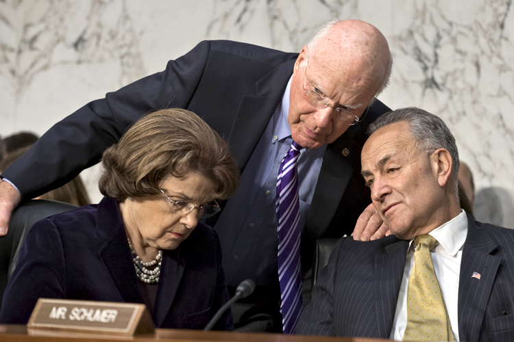 Senators Dianne Feinstein, D-Calif., Patrick Leahy, D-Vt., Charles Schumer, D-N.Y. on Capitol Hill, April 22, 2013, during a hearing on immigration reform. (AP/J. Scott Applewhite)