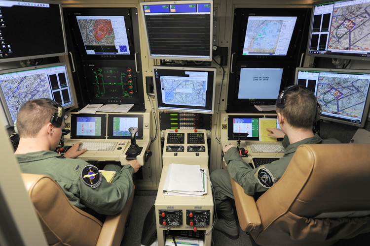 A ground-based cockpit during a training mission flown from Syracuse, New York. (AP/Tsgt Ricky Best)