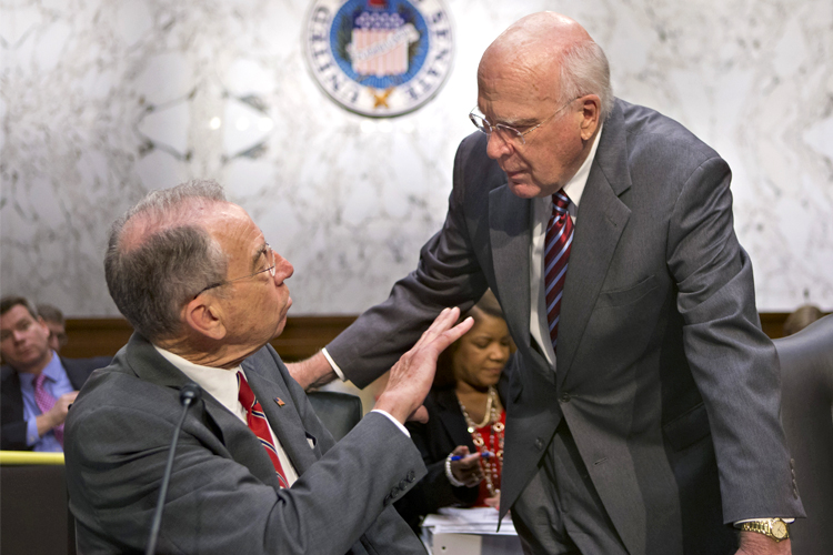 Sen. Patrick Leahy, D-Vt., Sen. Chuck Grassley, R-Iowa, on Capitol Hill in Washington, Monday, May 20, 2013. (AP/J. Scott Applewhite)