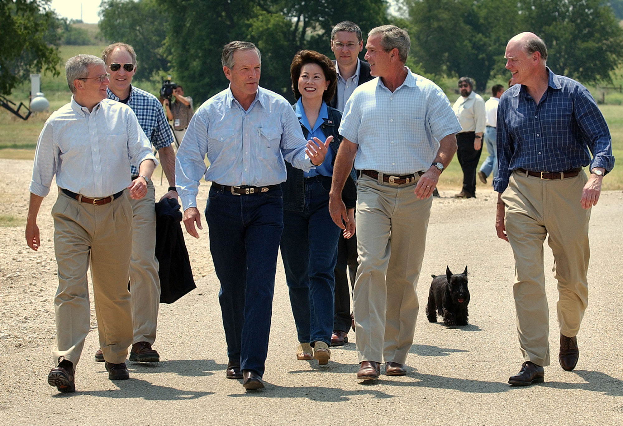 President Bush walks with George Mankiw, center, and his his team of economic advisors in 2003. (AP/Gerald Herbert)