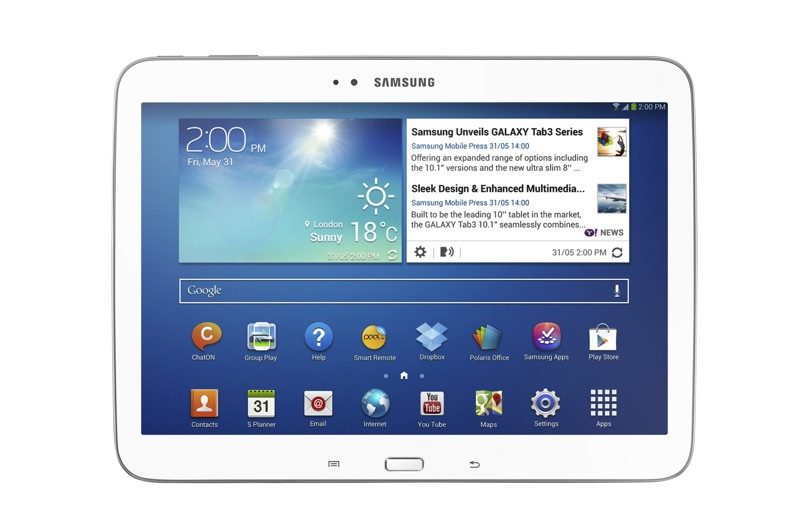 The 10-inch model of Samsung Electronics Company's new Galaxy Tab 3 series tablet computer is seen in an undated photo provided by Samsung. (AP/Samsung Electronics Co.)