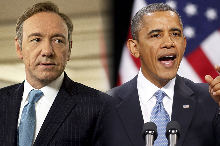 Kevin Spacey as Congressman Frank Underwood in "House of Cards," Barack Obama (Netflix/Melinda Sue Gordon/AP/Isaac Brekken)