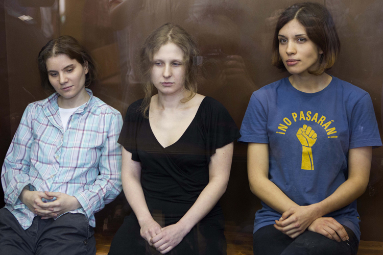 Nadezhda Tolokonnikova, Maria Alekhina and Yekaterina Samutsevich of Pussy Riot (AP/Misha Japaridze)