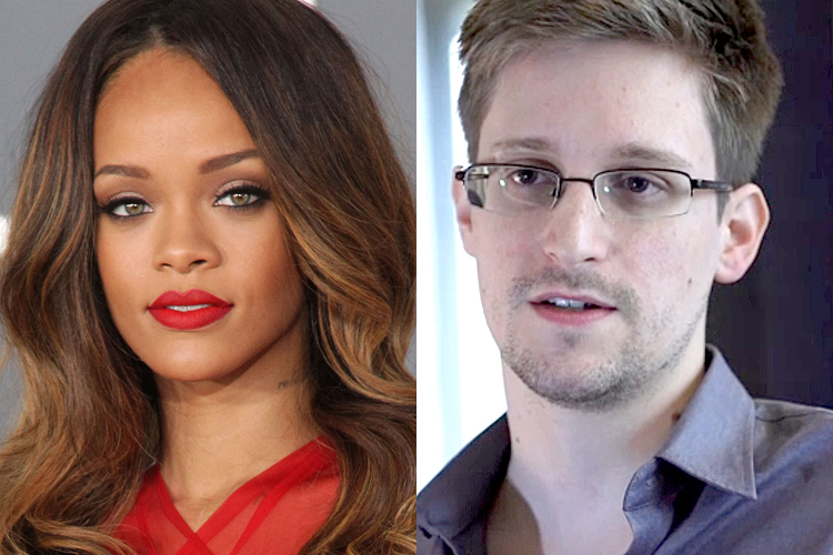 Rihanna, Edward Snowden (<a href='http://www.shutterstock.com/gallery-673594p1.html'>DFree</a> via <a href='http://www.shutterstock.com/'>Shutterstock</a>/Salon)
