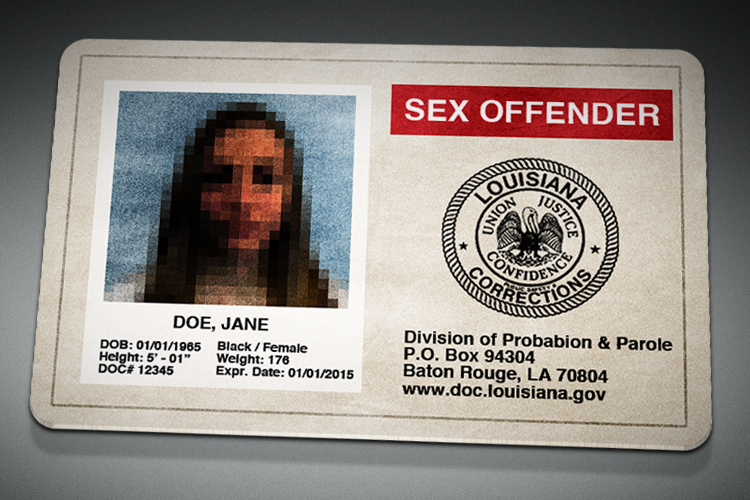 Photo treatment representing Louisiana state's identification card for individuals convicted under the Crime Against Nature statute. (ccrjustice.org/Salon)