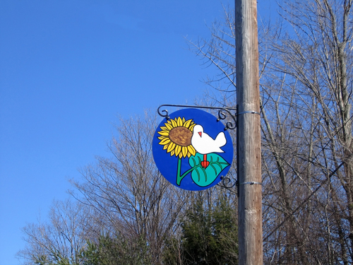 This colorful symbol of peace adorns each pole in the tiny town of Bethel, New York, home of the original Woodstock Music Festival, which took place in 1969.