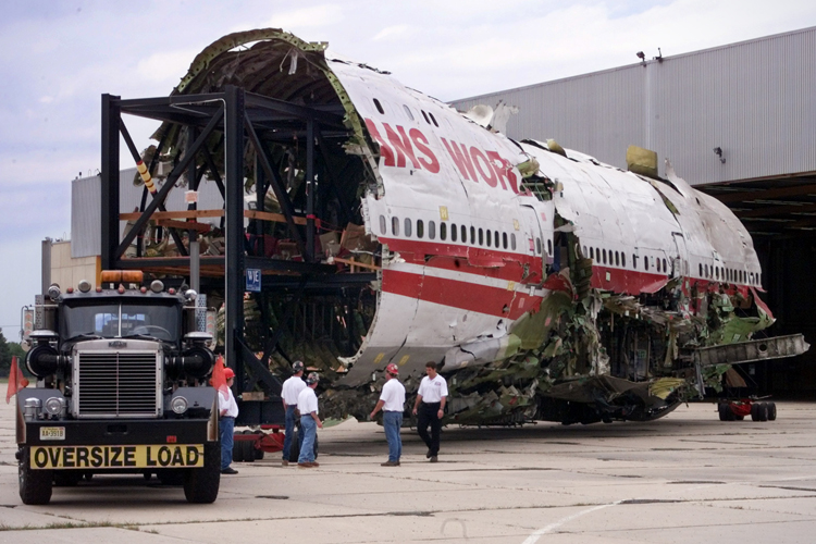 The reconstructed section of TWA flight 800. (Reuters)