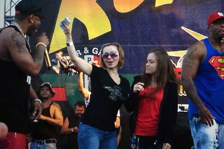 Amanda Berry makes a surprise appearance at the RoverFest concert in Cleveland, July 27, 2013. (AP/Brian Harrell)