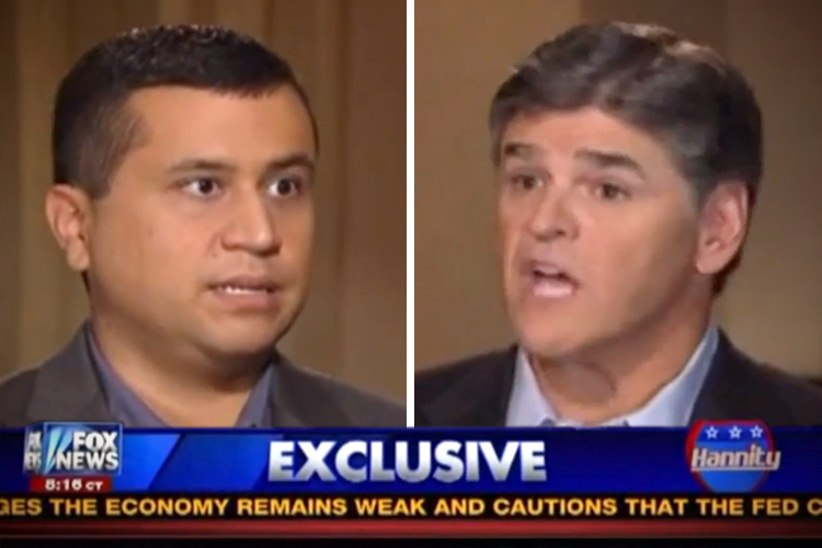 George Zimmerman and Sean Hannity, during a 2012 Fox News interview. (Fox News, screenshot composite by Salon)