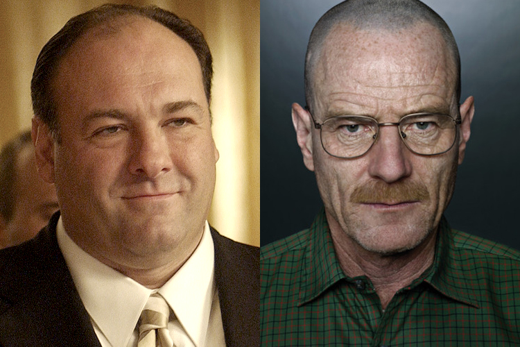 James Gandolfini as Tony Soprano from "The Sopranos", Bryan Cranston as Walter White from "Breaking Bad." (HBO/AMC)