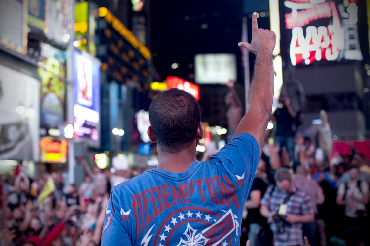 Protesters rally in response to the acquittal of George Zimmerman in Times Square in New York, July 14, 2013. (Reuters/Keith Bedford)