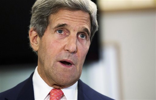 Secretary of State John Kerry gives policy address on same-sex spouses applying for U.S. visas, Friday, Aug. 2, 2013, at the U.S. Embassy in London. The U.S. will immediately begin considering visa applications of gay and lesbian spouses in the same manner as heterosexual couples, Kerry said on Friday. (AP Photo/Jason Reed. Pool) (AP)