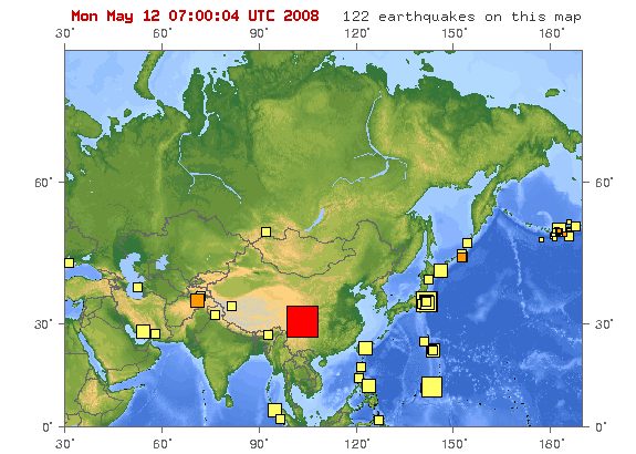 Map of the epicenter ofthe  May 12, 2008 earthquake in Sichuan Province in China (U.S. Geological Survey)