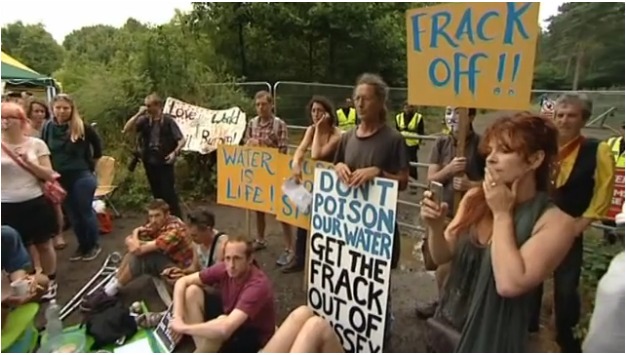 Protestors camp out in Balcombe, Sussex (Screenshot, ITV News)