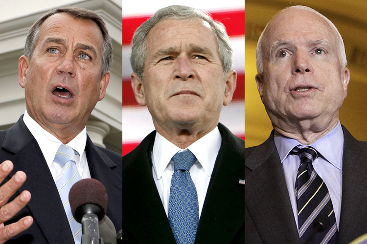 John Boehner, George W. Bush, John McCain (Reuters/Larry Downing/Jim Young/Yuri Gripas)